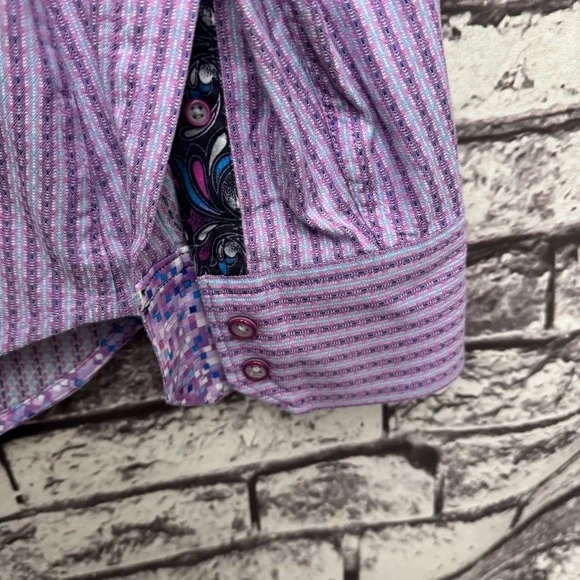 Robert Graham Purple Striped Classic Fit Dress Shirt SZ M - Picture 3 of 5